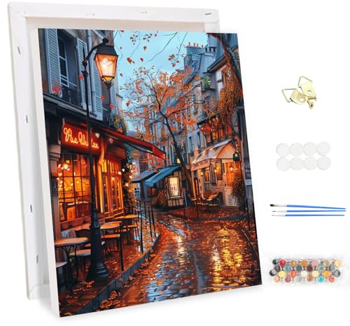 MEIYUDA Pintar por Numeros Adultos con Marco Hermosa ciudad antigua de Europa, DIY Pintura por Numeros Kit, Cuadros por Numeros Pigmento Acrílico, Decoración para el Hogar Regalo de pared 30x40cm