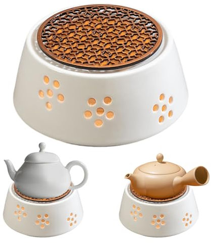 HJYDGJ Calientaplatos de cerámica Tetera Calentador adecuado para calentar té y café tallado retro portavelas adecuado para tetera calentador de cerámica sin bandeja y portavelas - blanco