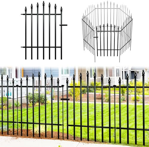 Thealyn Valla de jardín (81 cm Alto x 61 cm Ancho (4 paneles + 1 puerta)) Barrera De Hierro A Prueba De Animales Para Exteriores A Prueba De Perros