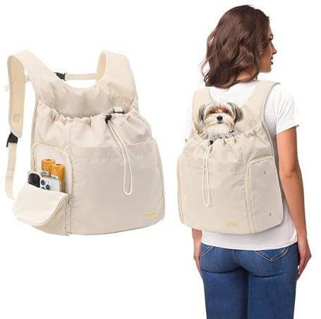 Galatée Hunde-Fronttrage-Rucksack, Verstellbare Haustier-Katzentruhe, Belüfteter Hundeträger Für Wandern, Camping Und Reisen, Belüfteter Hundereiserucksack Aus Netzgewebe(Nicht-Gerade Weiss)