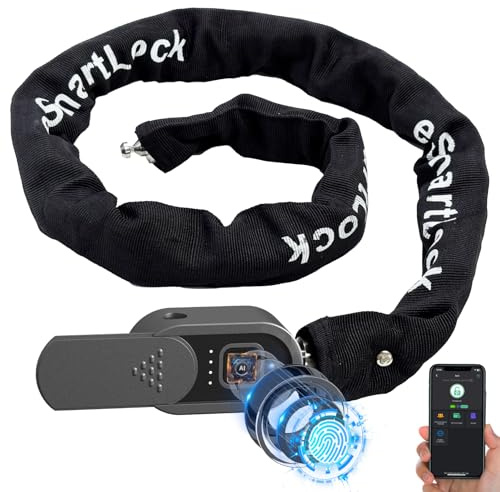 Anweller Fahrradschloss Fingerabdruck mit Schlüssel, 100cm 8mm Dicker Kettenschloss Fahrrad Hohe Sicherheit Wasserdicht für Fahrrad/E-Scooter/E-Bike/MTB/Motorrad/Lastenrad