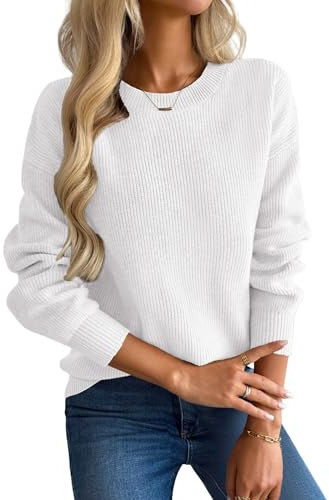 Zeagoo Suéter de Punto Grueso Elegante para Mujer Ideal para otoño/Invierno Cuello Redondo Manga Larga Estilo Jersey cálido Color Liso Tallas S-XXL