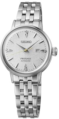 SEIKO SRE017 Presage Women's Cocktail Time Automatic Watch, White Dial with Diamonds, Stainless Steel Bracelet, 50M Water Resistant
