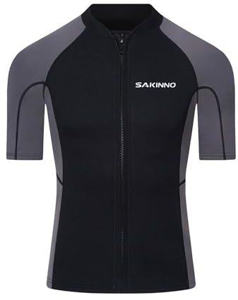 YOOJIA Men 2mm Neoprene Short Sleeve Zipper Stretchy Shirt Wetsuit Swim Tops for Diving Snorkeling Kayaking Grey XL