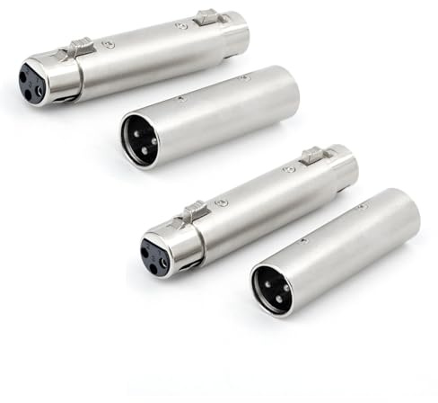 SANTUO Lot de 4 adaptateurs XLR vers XLR, 3 broches mâle vers mâle et femelle vers femelle, connecteur XLR en alliage de zinc pour microphone, mixeur, amplificateur équipement audio