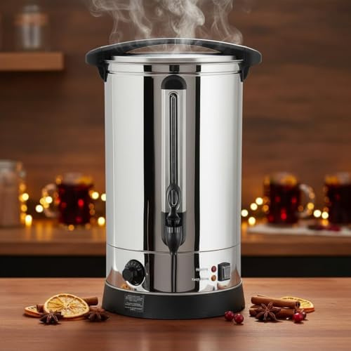 Mucola Glühweinkocher & Heißgetränkespender 22L aus Edelstahl mit Zapfhahn – Einkochautomat 2500W, Temperaturregler 30–110°C, Überhitzungsschutz, Warmhaltefunktion – Ideal für Suppen