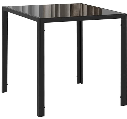 HOMCOM 75cm Dining Table Square 4 Seater Kitchen Table Black | Tempered Glass Top, Metal Legs, for Dining Room, Living Room, Chairs Not Included