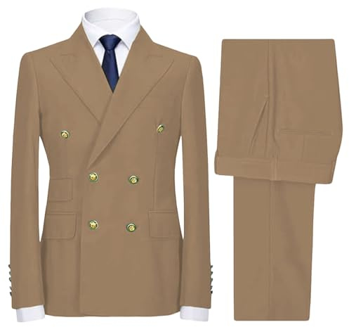 Herr Dubbelknäppt Kostym Slim Fit Kavaj Kavaj Dressbyxor Bröllop Festkostym