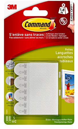 Command 17202 Small Picture Hanging Strips, Set of 4 Adhesive Strips, White - Damage Free Hanging - For Pictures, Frames and Wall Décor - Holds up to 1.8 kg