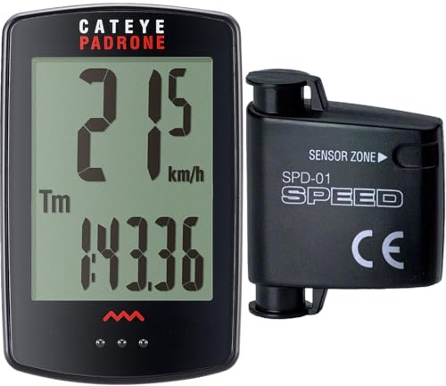 CATEYE Padrone Wireless Bike Computer – Oversized Display Cyclocomputer, Wireless Speedometer & Odometer, FlexTight™ Mount, Auto Start/Stop, Programmable Odometer