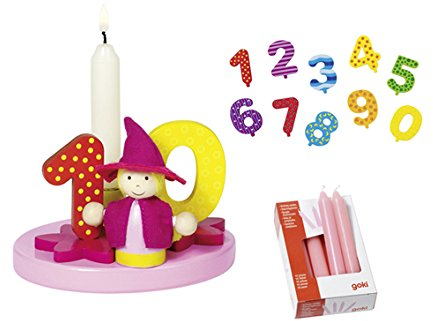 Goki Geburtstagskind Mädchen Geburtstagsmännchen Zahlen 1-9+0 10 Kerzen rosa - Die LuLuGoS