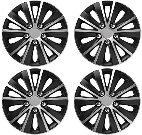 UKB4C 14 Black & Grey Stripe Multi-Spoke Wheel Trim Hub Cap Covers Protectors