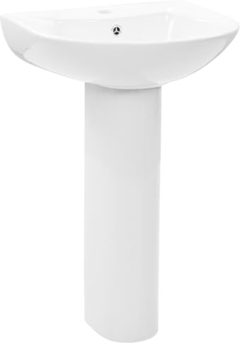 vidaXL Lavandino a Colonna in Ceramica Bianca Sanitari Lavabo Lavello da Bagno