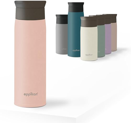 eppikan eppiToGo Edelstahl Thermobecher- Isolierbecher, Kaffee-to-go Becher, 350 ml, 500 ml Travel Mug, Autobecher, auslaufsicher mit hygienischer 360°-Trinköffnung (Powder Pink, 500 ml)