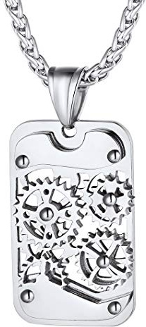 Richsteel Pendentif Collier Homme Roue Tourne Coupé Dog Tag Personnalisé Collier Pendentif Plaque en Argenté,Dog Tag Style Militaire Armée pour Homme Pendentif d’Identification Personnalisé ID