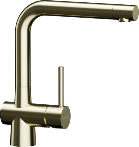 SCHOCK Küchenarmatur LAIOS Whitegold – goldene hochdruck Armatur mit Festauslauf und Standard Norm-Anschlüssen