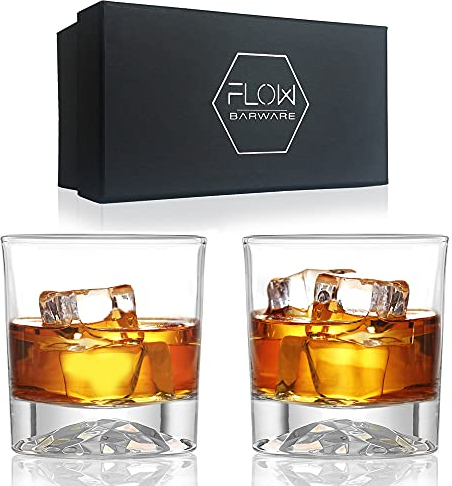 FLOW Barware - Juego de 2 vasos de whisky con base de montaña, juego de regalo de diseño creativo, vasos de whisky para whisky, bourbon o mezcladores