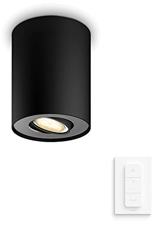Philips Hue White Ambiance Pillar 1er Spot, schwarz 250lm inkl. Dimmschalter, dimmbar, alle Weißschattierungen, steuerbar via App, kompatibel mit Amazon Alexa (Echo, Echo Dot), alte Generation