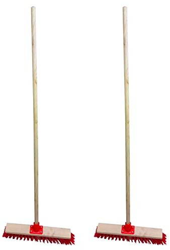Juego de 2 escobas de calle, 60 cm con mango de madera de 120 cm, escoba de madera para jardín, escoba de madera
