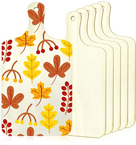 Lot de 6 Planches à Découper en Bois Brut pour Travaux Manuels Avec Poignée et Trou, Pièces Fines en Bois Vierge pour Panneaux, Découpes, Peinture, Petite Planche à Pagaie Naturelle pour Fromage