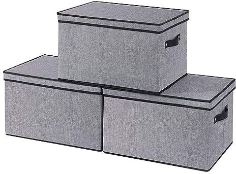 YheenLf 3 Pack Aufbewahrungsbox mit Deckel, faltbare Stoffbox mit Griff, Kleiderschrank Organizer, verwendet für die Aufbewahrung von Kleidung,Bücher,Grau,33x23x18cm