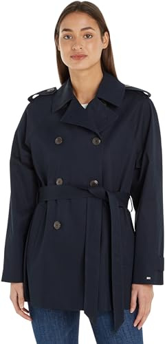 Tommy Hilfiger Cotton Short Trench, Giacche tessute Donna, Desert Sky,