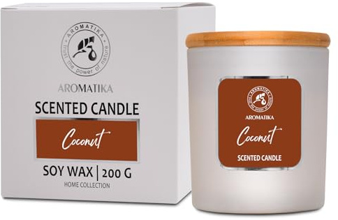 Duftkerze Kokos 200 g - Kerzen für Raumduft - Exotisch Duft für Aromatherapie - Sojakerze für Hause - Wunderschöner Intensiver Duft - Duftkerze im Glas