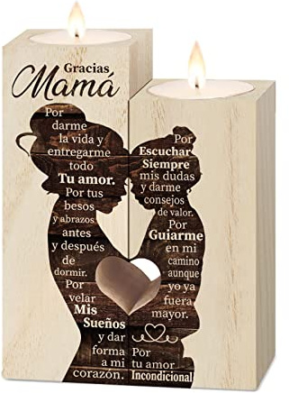 Regalo Dia de La Madre, Regalos Madre, Regalo para Madre Cumpleaños - Portavelas de Madera, Regalos Mama Noel