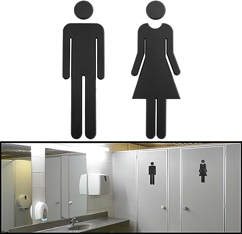 Dreamark placa WC baño 1 par porta placa letrero inodoro pegatinas señalización símbolo hombre y mujer negro 12 cm