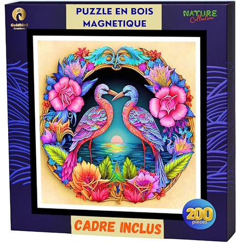 Puzzle De Madera con Marco - Puzzles De Arte para Adultos - Rompecabezas Magnetico Difficil - Cuadro Decoración Paisaje - Regalos Originales de Navidad Y Cumpleaños (Pajaros Romanticos)