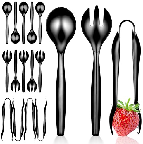 18 Count Disposable Serving Utensils, Black Plastic Serving Utensils Set for Catering Weddings, Holiday Parties, and More, Disposable Serving Spoons for Buffet, Party Utensils, Stock Your Home