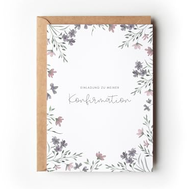 10 Einladungskarten Konfirmation Mädchen floral mit Umschlägen, Boho Wildblumen Einladungen Konfirmation, pastell Blumen Einladungskarten zum Ausfüllen (Einladung Konfirmation Wildblumen)