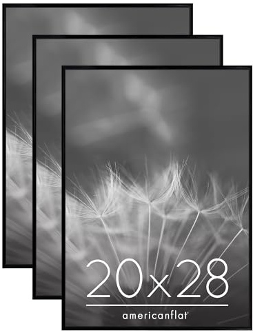 Americanflat 20x28 Picture Frame with Polished Front Cover - Set of 3 - Slide-In Photo Frame with Buildable Molding - Fusion Collection - Picture Frames for Wall Display - Black