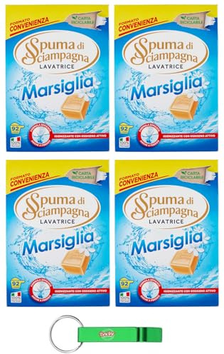 4x Spuma Di Sciampagna Lavatrice Marsiglia,Waschmaschine Waschmittel mit Marseille-Duft,Waschpulver 92 Wäschen,4140g + Beni Culinari Kostenloser Schlüsselanhänger