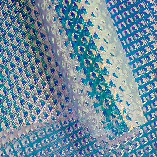 ONEART | Iridescent Transparent Embossed Vinyl Holographic Blue Clear PVC Vinyl Craft Film 16×54 for Sewing DIY Projects-Diamond
