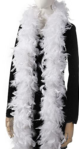 Larryhot Boa de plumas blancas de 60 g – 2 yardas de plumas de pavo para fiestas, Navidad, centros de mesa de boda, disfraces, conciertos, mascotas y decoración del hogar (blanco)