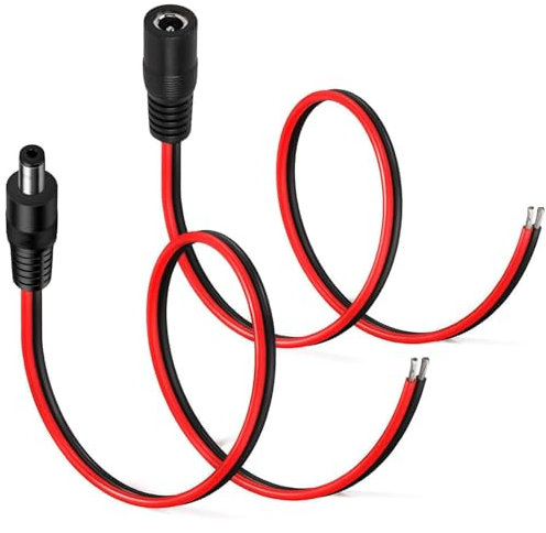RUNCCI-YUN 2Pcs 5.5 x 2.5mm DC Power Pigtail Cable,12V 10A DC Pigtail Power Connector,14 AWG Maschio Femmina Connettore 5.5 x 2.5 per telecamera, CCTV, DVR, sistema LED(0.5m)