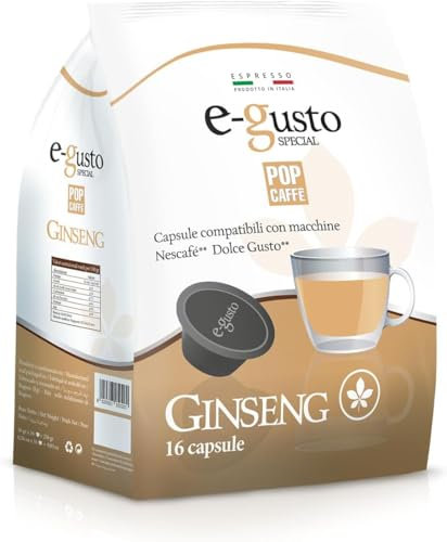 96 POP CAFFE GINSENG Capsule compatibili con Dolce Gusto - POP CAFFE E-GUSTO Ginseng solubile compatibile con Macchine Nescafè Dolce Gusto – 6 Sacchetti da 16 -