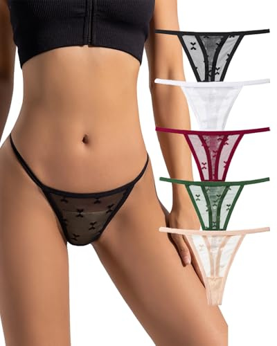 Justgoo G-String Thongs for Women T-back Lace Breathable Comfortable Thongs Sexy Low Waist Underwear Panties