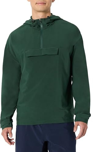 Amazon Essentials Men's Athletic Lightweight Stretch Woven Colorblock Anorak Jacket, Dark Green, X-Large