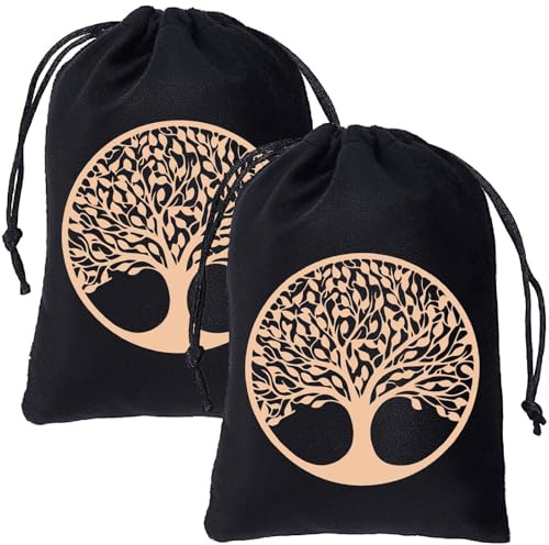 CREATCABIN Bolsas de Almacenamiento para Cartas Del Tarot con Cordón para Guardar Cartas Del Tarot para Barajas de Tarot con Diseño de Árbol de la Vida Negro de Terciopelo para Cristales Dados 13x18cm