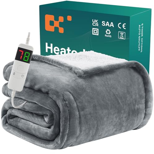 BOMOVA Heizdecke Wärmedecke mit Abschaltautomatik,Kuscheldecke flauschig Weihnachten,10 Heizstufen & 5-Stunden-Timer für Home,Geschenke für Frauen,Weihnachtsdeko für Bett Couchdecke,130x180cm,Grau
