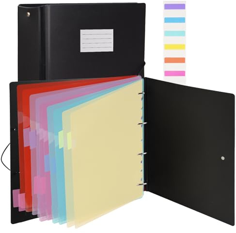 Agoer Porte-documents A4 pour classer, classeur à anneaux, étroit, avec 16 pochettes A4, ouvertes sur le côté, avec index coloré, poches perforées (8 couleurs) pour organiser des documents, photos