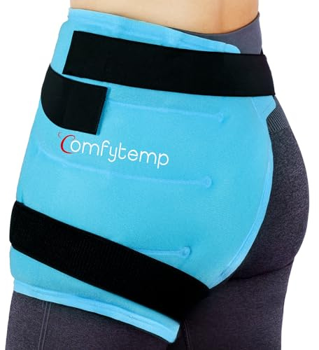 Comfytemp Hip Ice Pack Wrap for Sciatica Discomfort, Reusable Thigh Cooling Pack, Hot and Cold Gel Ice Pack for Comfort, Hip Surgery Recovery, Muscle Strain (S)