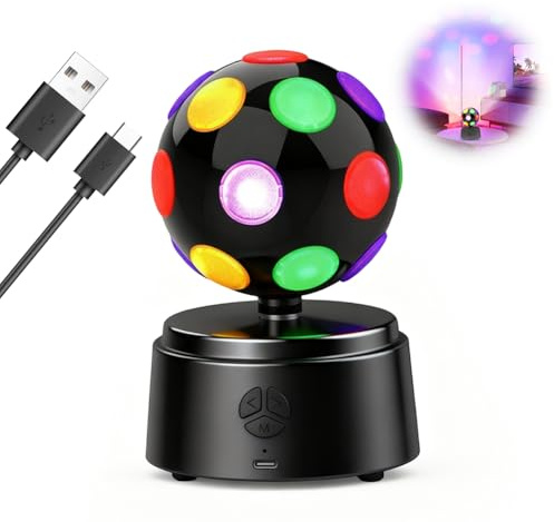 RANJIMA Bola de discoteca, bola de discoteca giratoria 360° con LED multicolor, luz de discoteca, luz de fiesta, lámpara LED de fiesta, luz de discoteca con Bluetooth, bola de discoteca, luz de