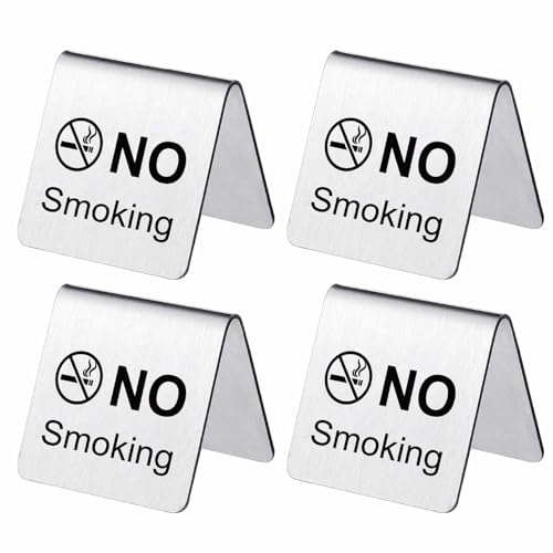 craspire 4Pcs Signal de Table Non Fumeur en Acier Inoxydable Avertissement métallique Signaux d'affichage de Logo de Bureau Non Fumeur Double côté pour Restaurant Bureau Hôtel Hôpitaux Clubs Salle