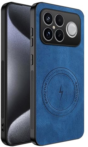 teroxa Coque pour Xiaomi Poco F8 Ultra - Protection d'objectif d'appareil photo en TPU - Coins résistants aux chocs - Coque arrière en cuir compatible avec MagSafe (bleu)