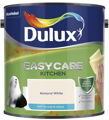 Almond White Dulux Easycare Kitchen Matt Emulsion Paint 2.5L – Grease & Stain Resistant, Washable Matt Finish, Durable Interior Paint for Kitchen Walls & Ceilings