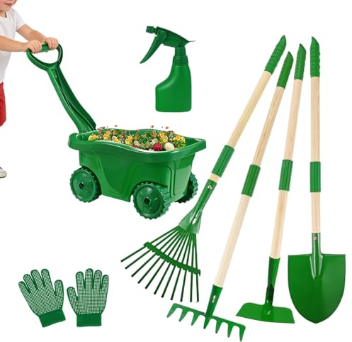 Dayysiuy Herramientas de Jardín para Niños - Juego de Jardín con Rastrillo, Pala, , Rastrillo Hojas, Carretilla, Guantes y Spray | Carretillas de Infantiles,para Patio Trasero, Playa, Pascua,