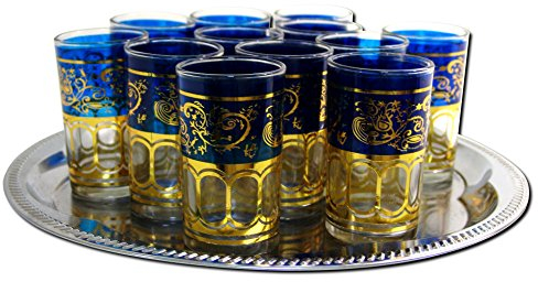Glass Ware 12x Teegläser Marokko orientalische Teegläser blau Gold